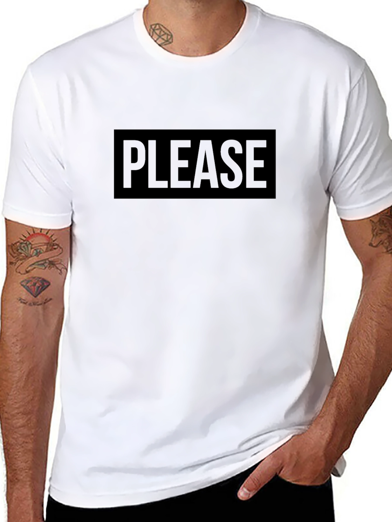 Black T-Shirt with PLEASE Graphic
