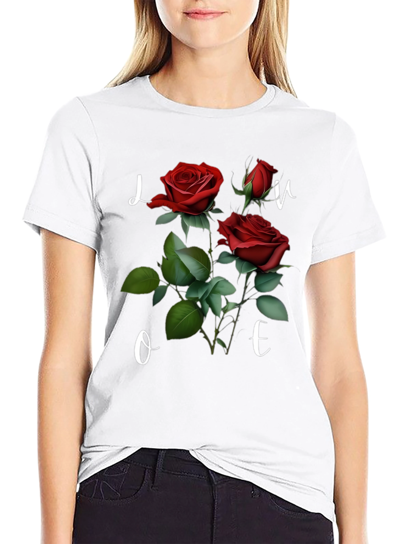 Floral Love T-Shirt - Romantic Red Roses