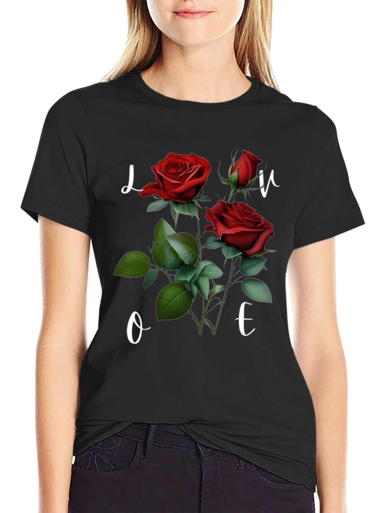 Floral Love T-Shirt - Romantic Red Roses