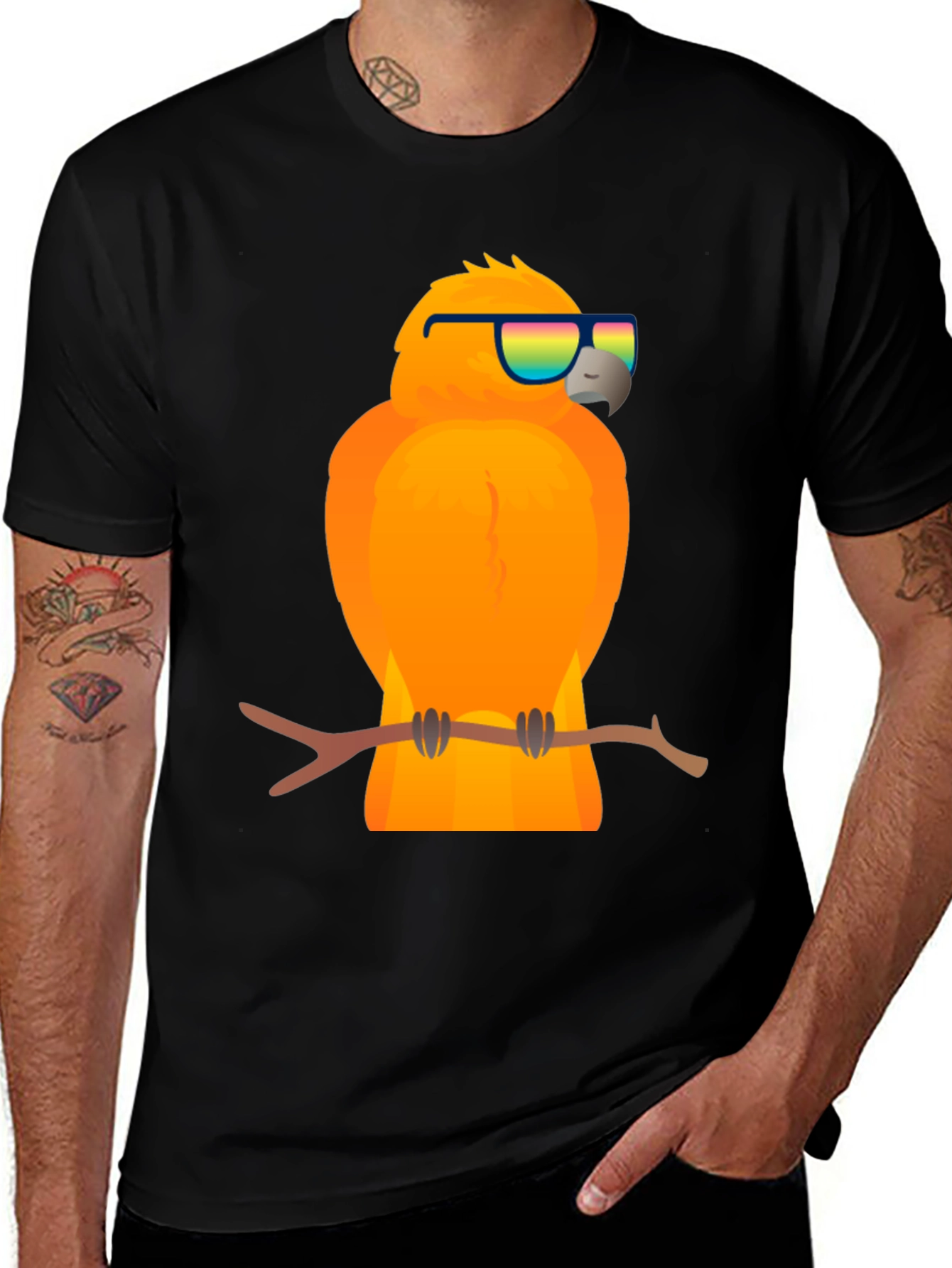 Cool Parrot Graphic Tee - Black T-Shirt