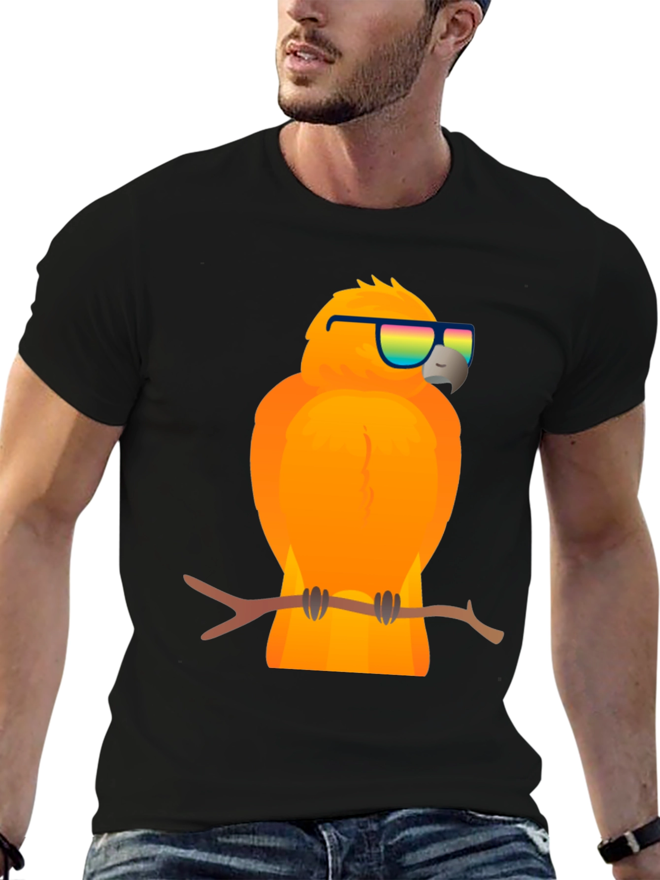 Cool Parrot Graphic Tee - Black T-Shirt