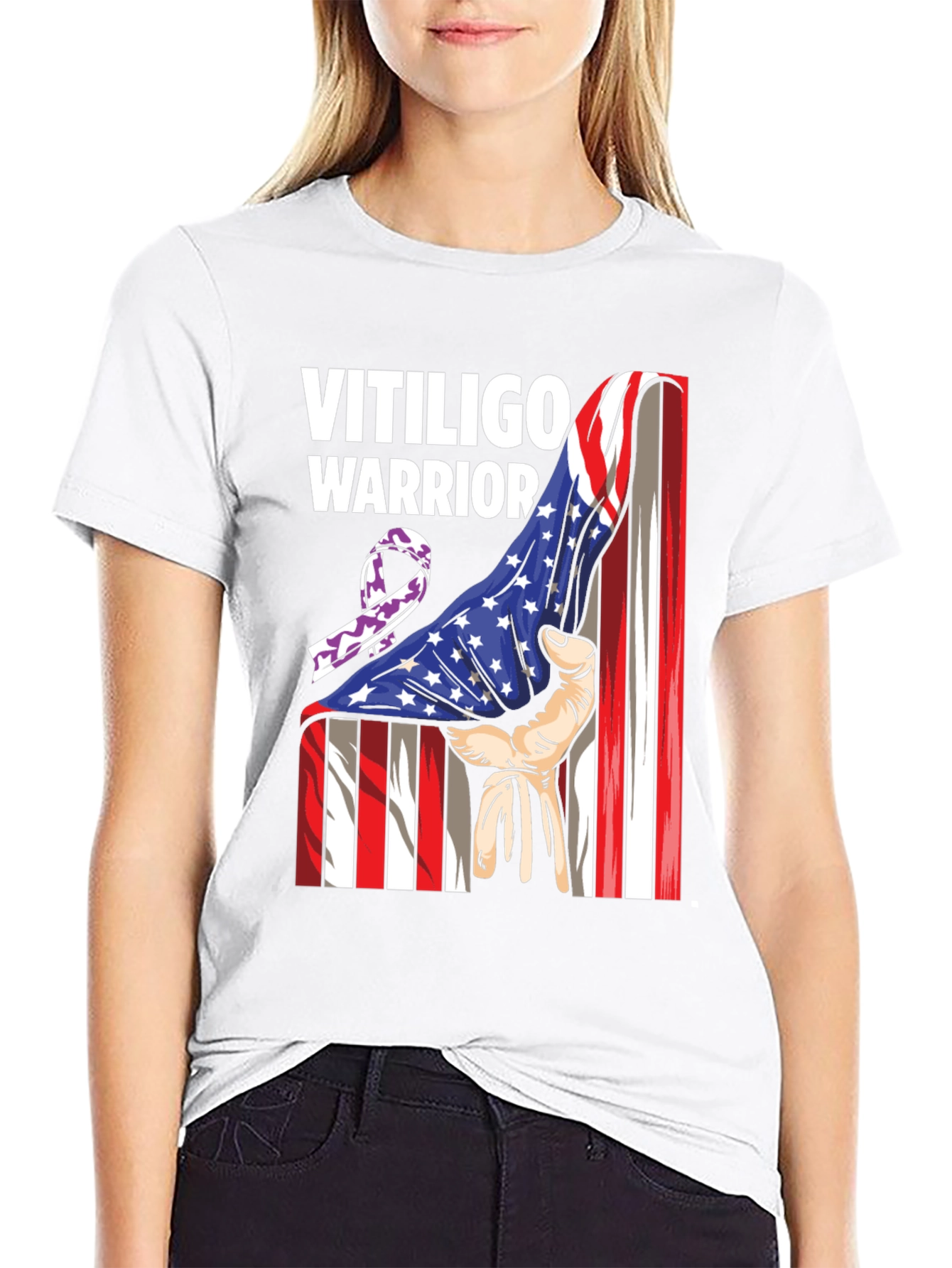 Vitiligo Warrior T-Shirt - American Flag