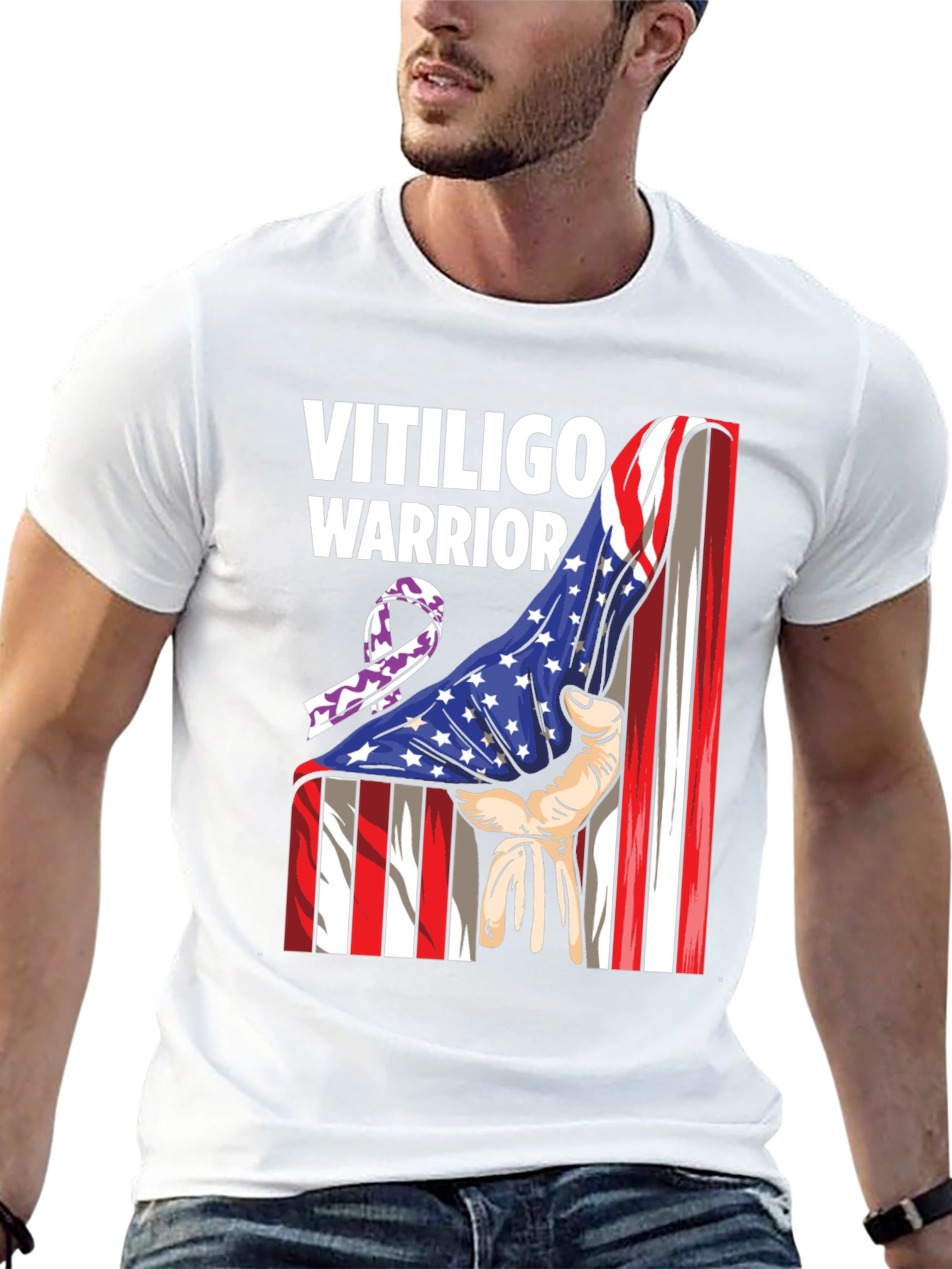 Vitiligo Warrior T-Shirt - American Flag