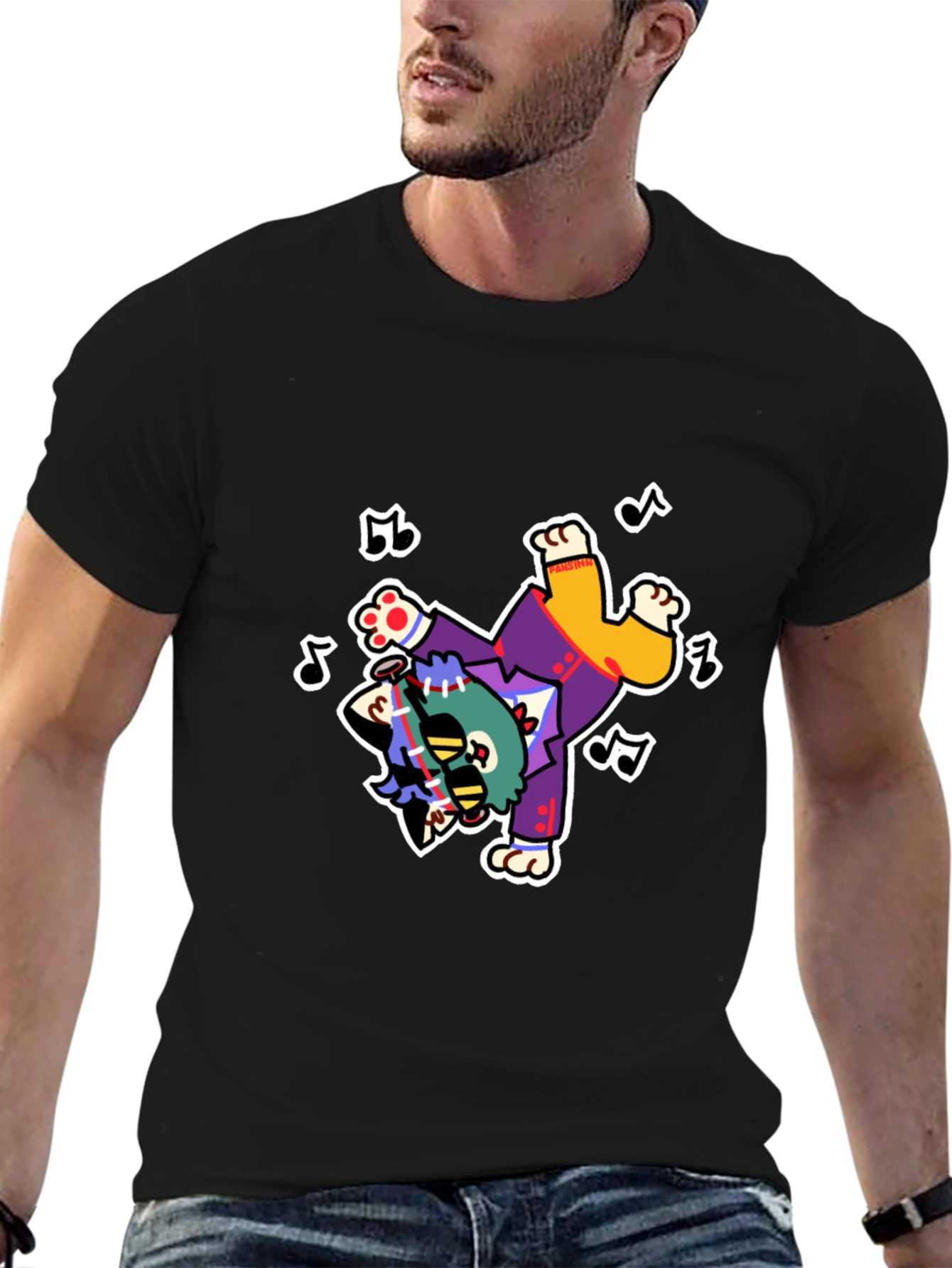 Funky Cartoon Character Black T-Shirt