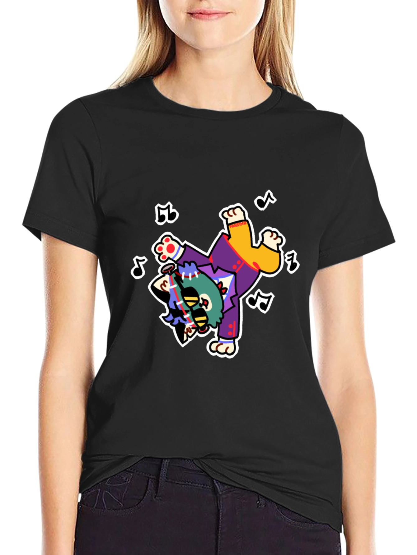 Funky Cartoon Character Black T-Shirt