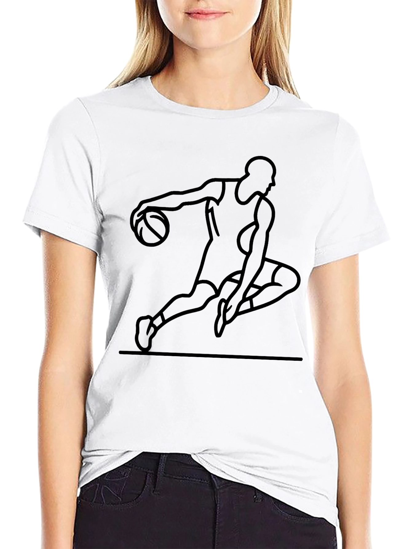 Basketball Player Graphic Tee - Black Cotton Blend
