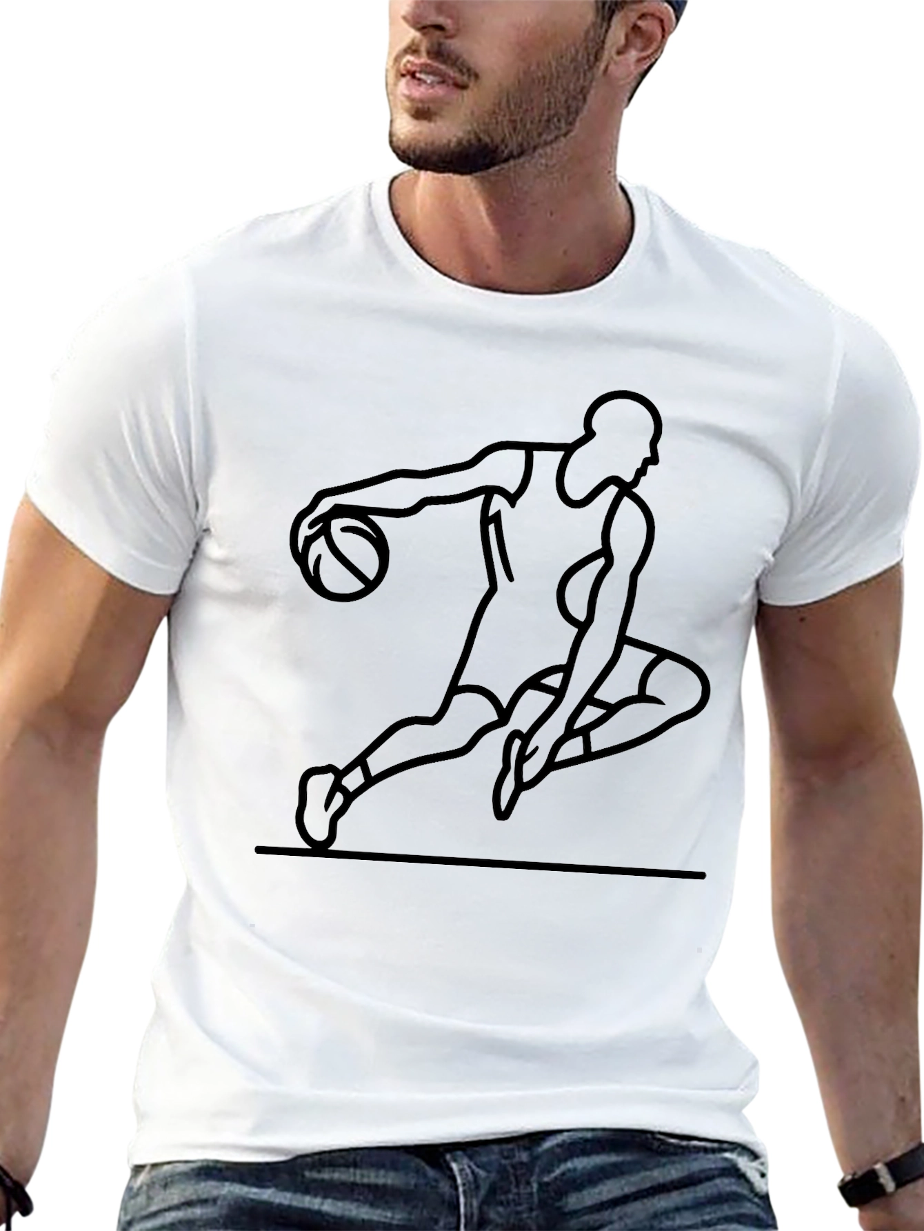 Basketball Player Graphic Tee - Black Cotton Blend