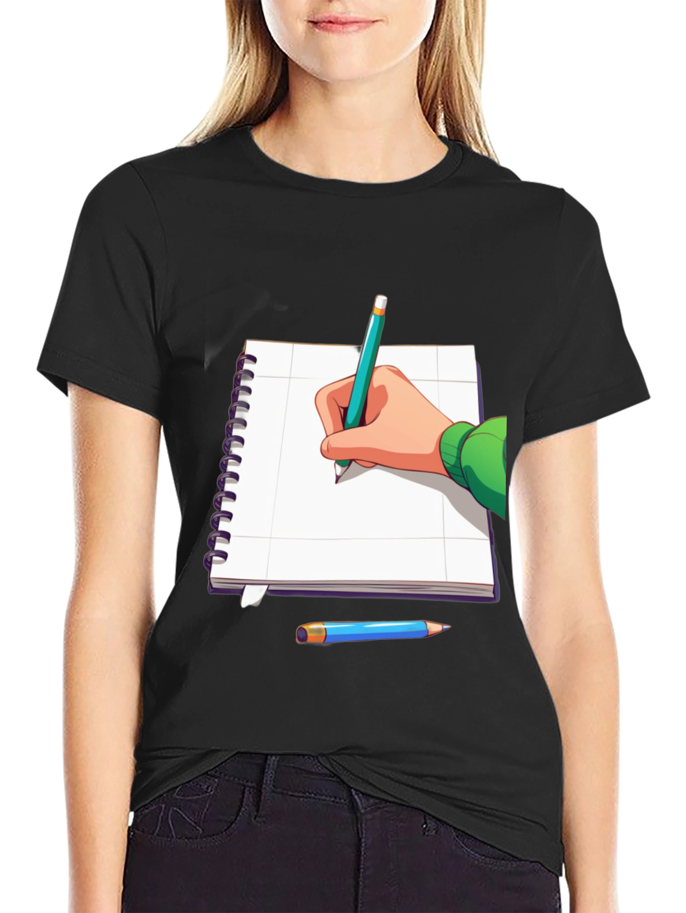Sketching Artist Tee - Notebook & Pencil Graphic T-Shirt