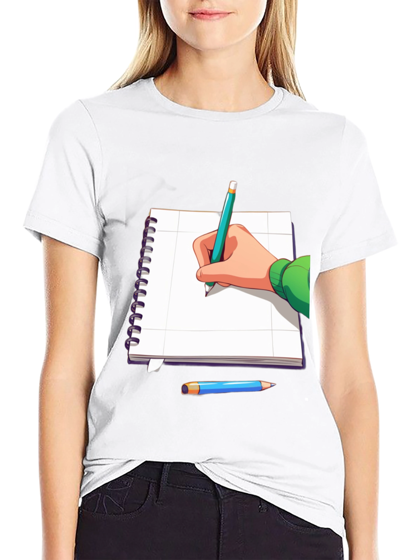 Sketching Artist Tee - Notebook & Pencil Graphic T-Shirt