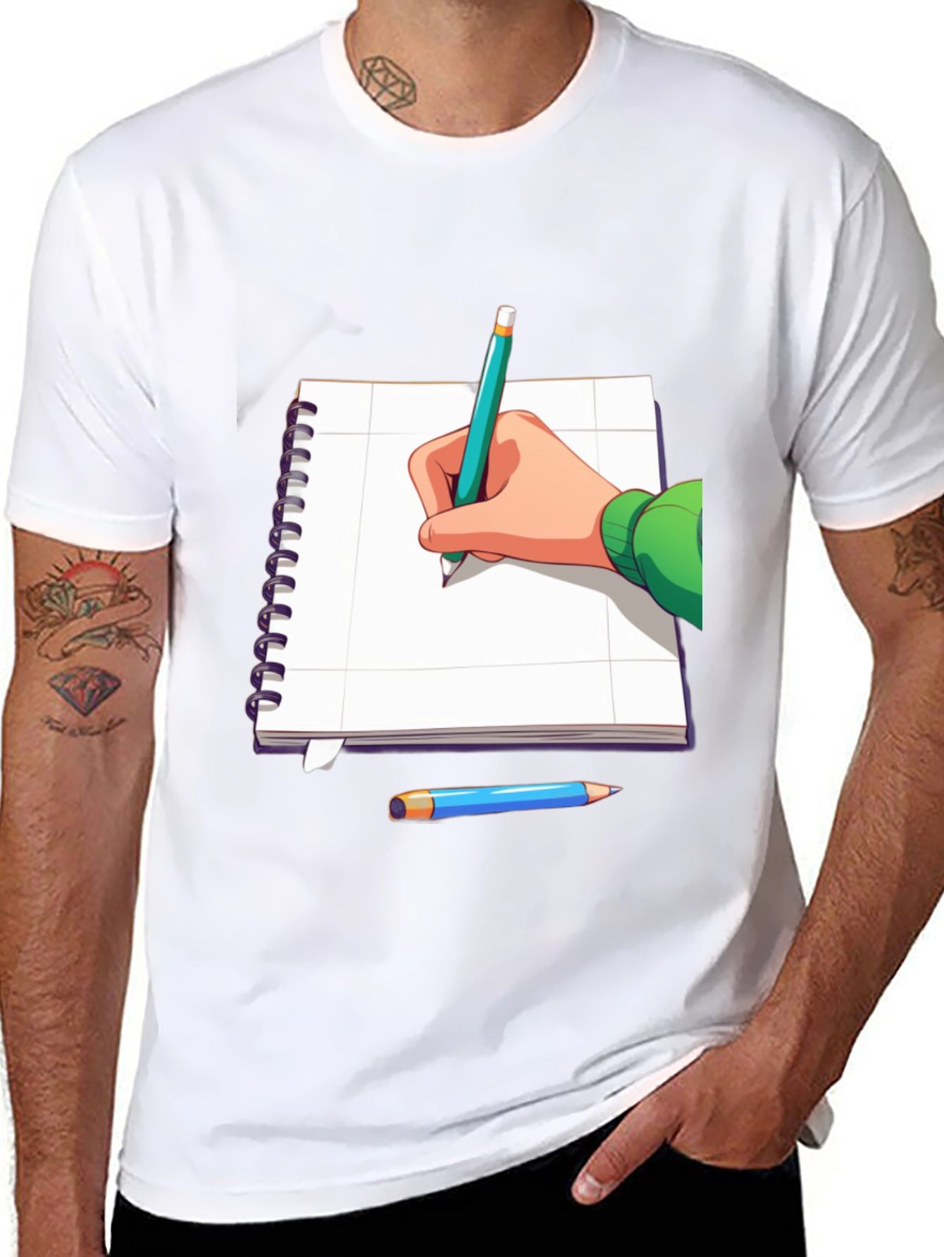 Sketching Artist Tee - Notebook & Pencil Graphic T-Shirt