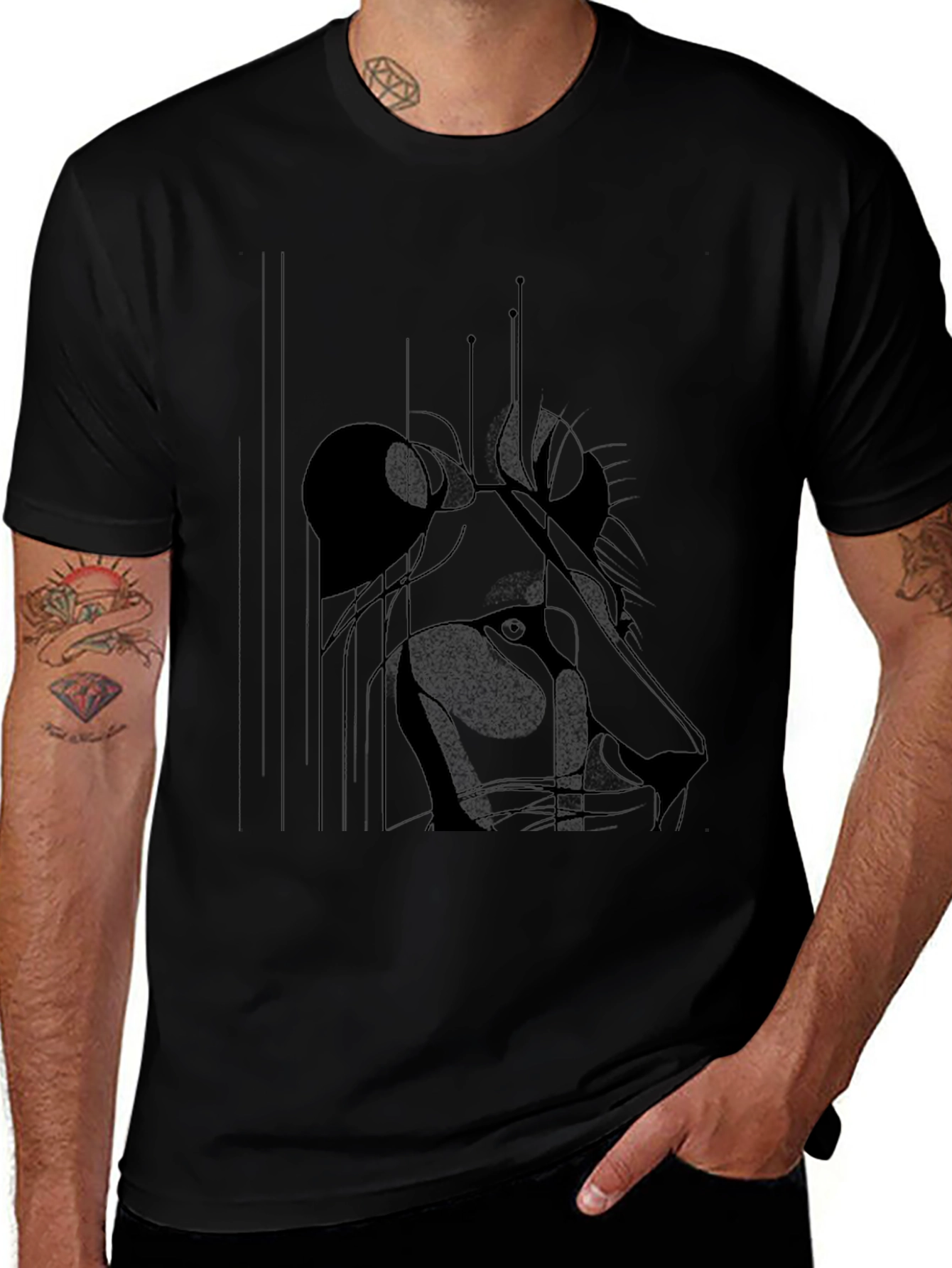 Lion Sketch Black Graphic Tee