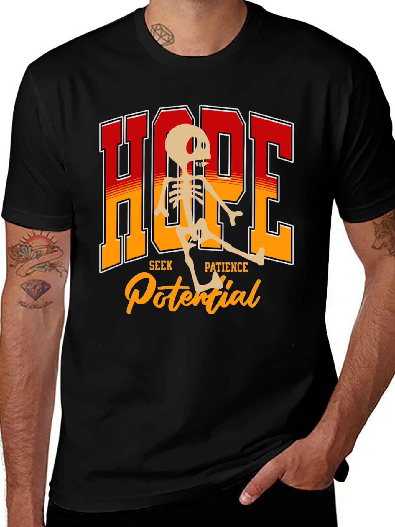Hope Skeleton Graphic Tee - Seek Patience Potential T-Shirt