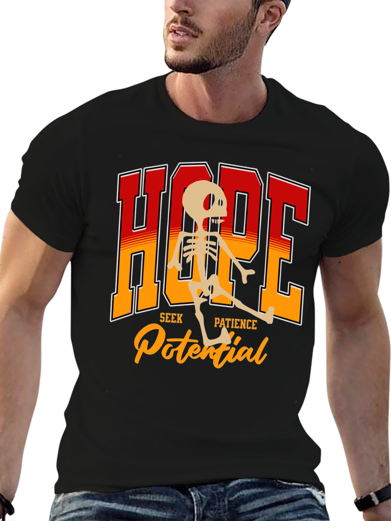 Hope Skeleton Graphic Tee - Seek Patience Potential T-Shirt