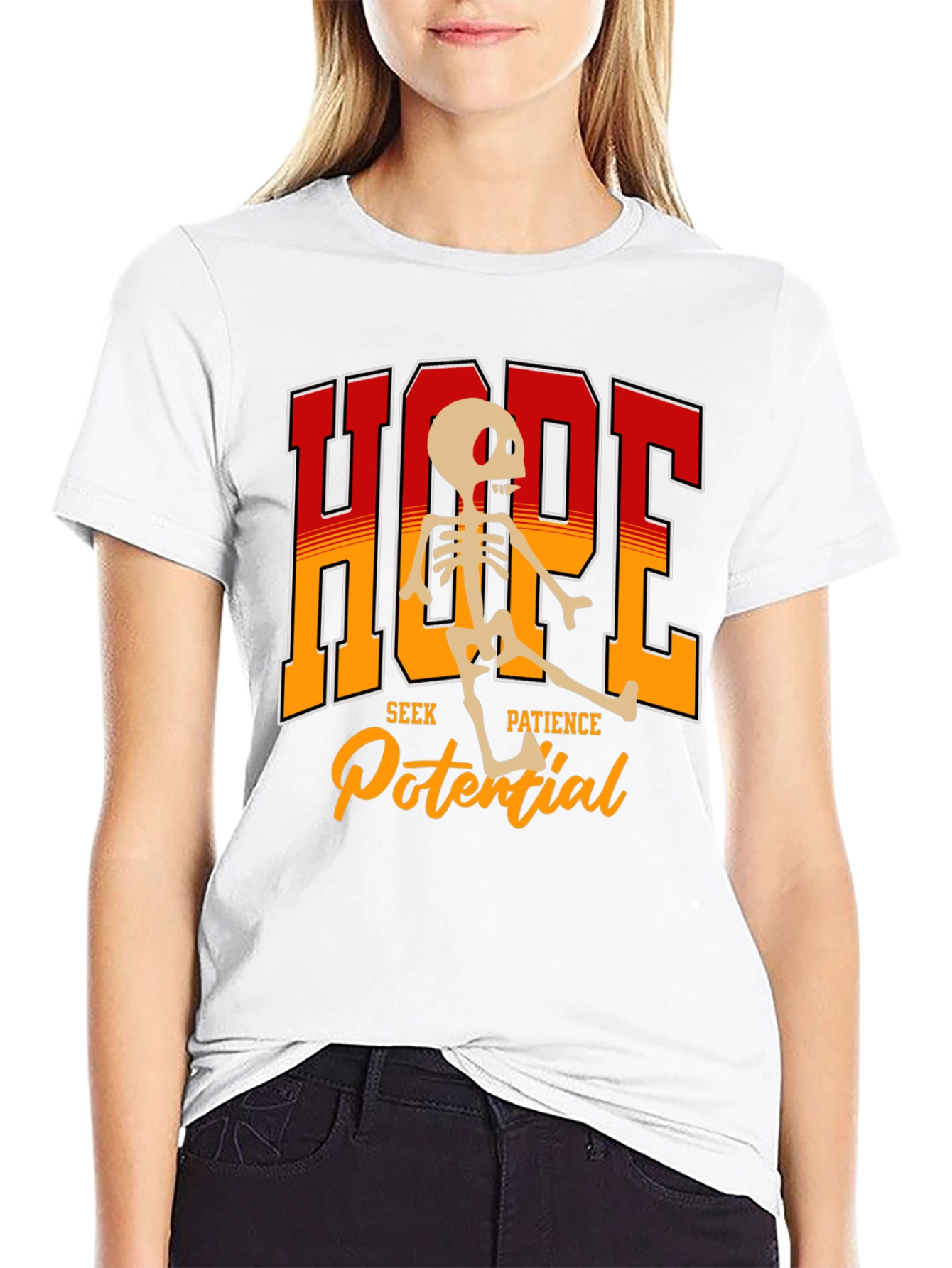 Hope Skeleton Graphic Tee - Seek Patience Potential T-Shirt