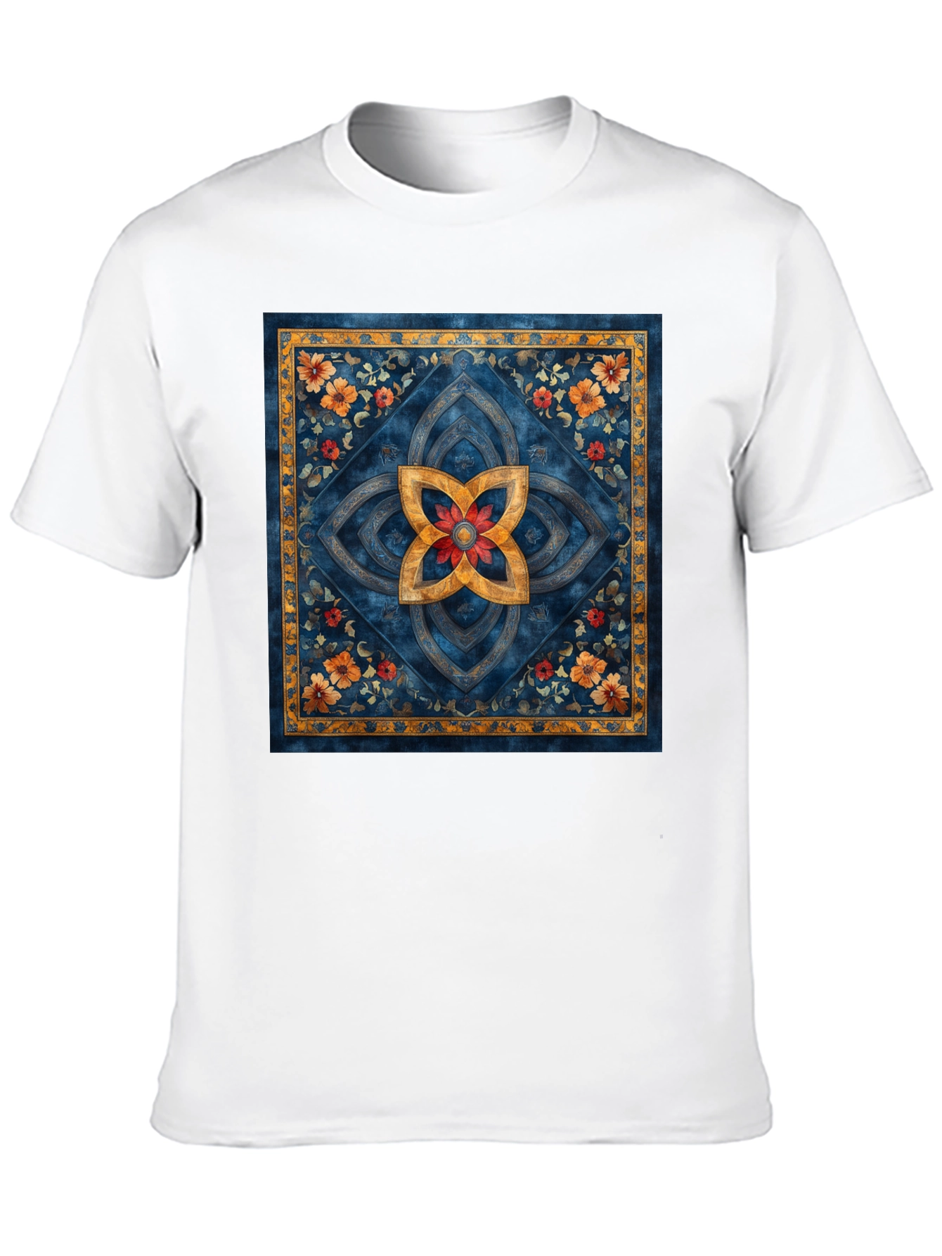 Ornamental Floral Mandala Print Black T-Shirt