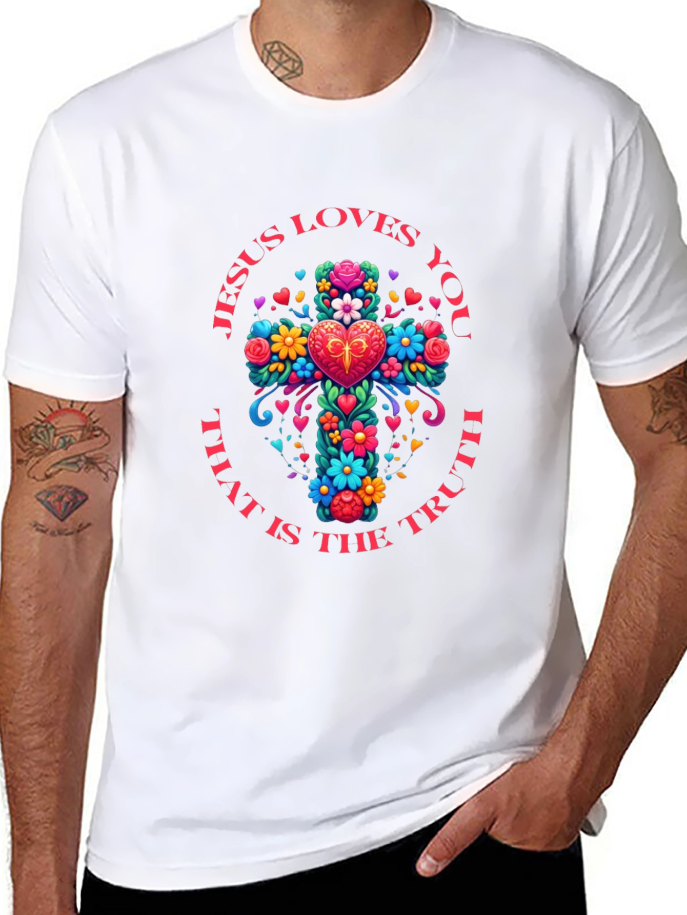 Jesus Loves You Floral Cross T-Shirt