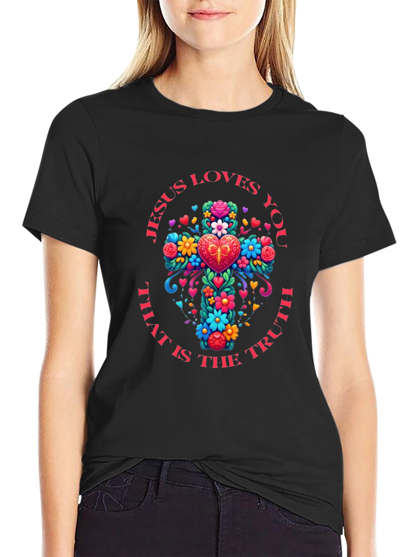 Jesus Loves You Floral Cross T-Shirt