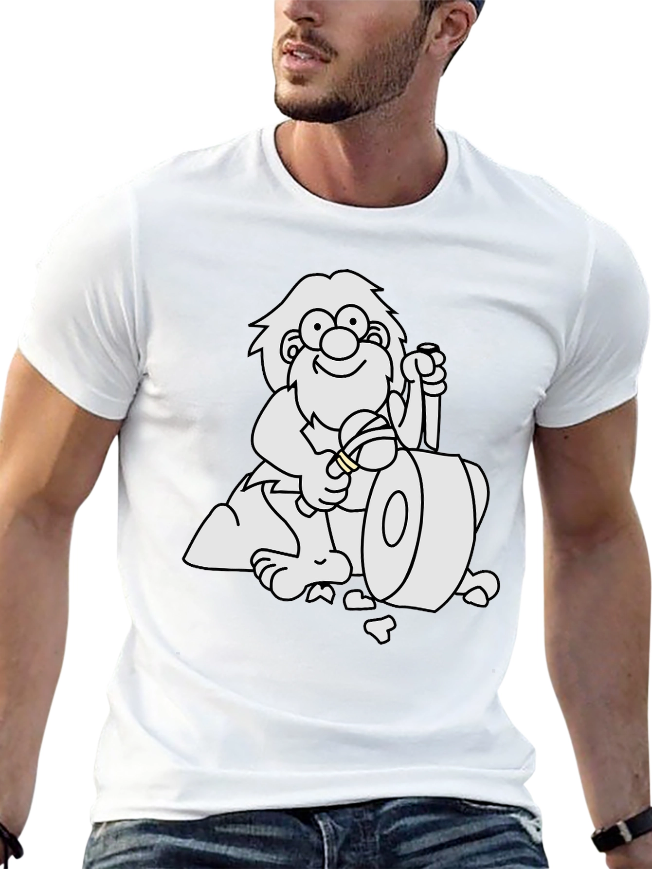 Cartoon Caveman Club Black T-Shirt