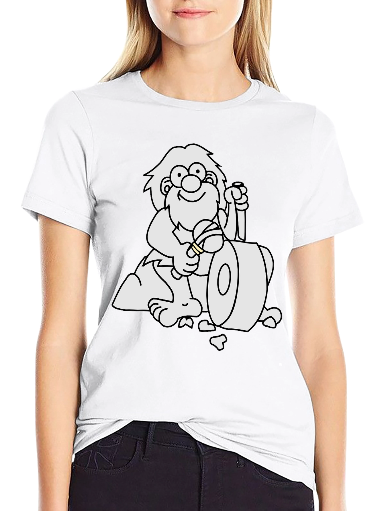 Cartoon Caveman Club Black T-Shirt