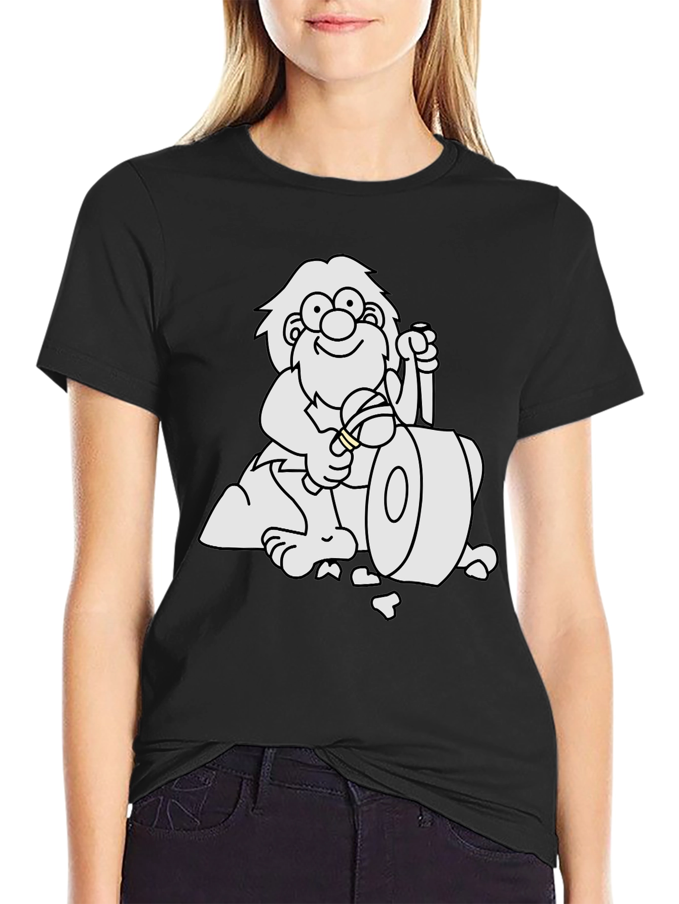 Cartoon Caveman Club Black T-Shirt