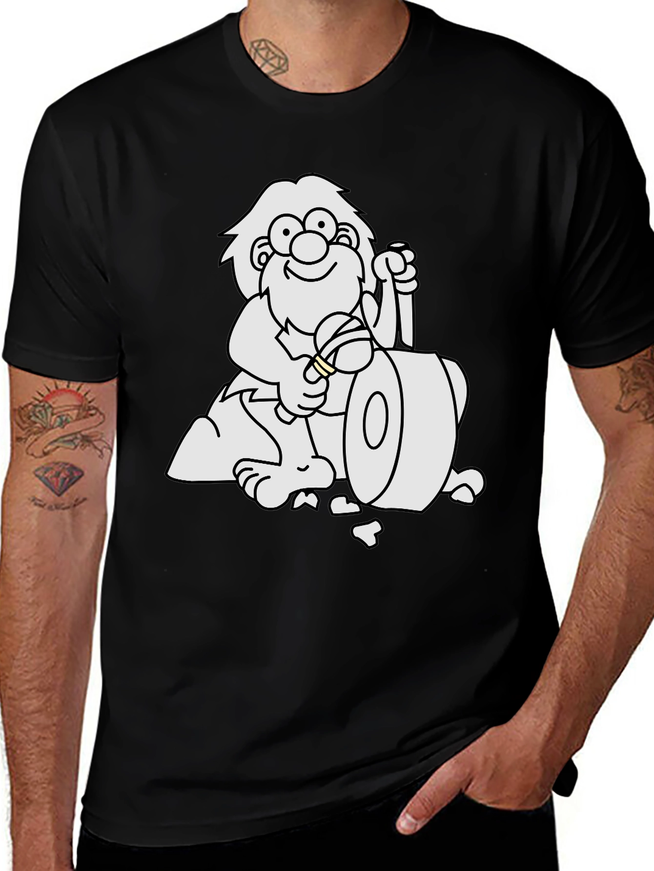 Cartoon Caveman Club Black T-Shirt
