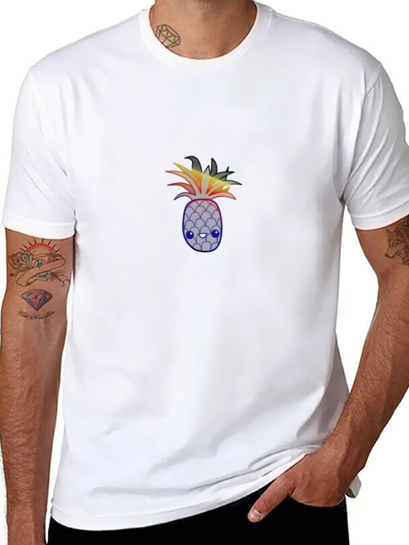 Rainbow Pineapple Graphic Black T-Shirt