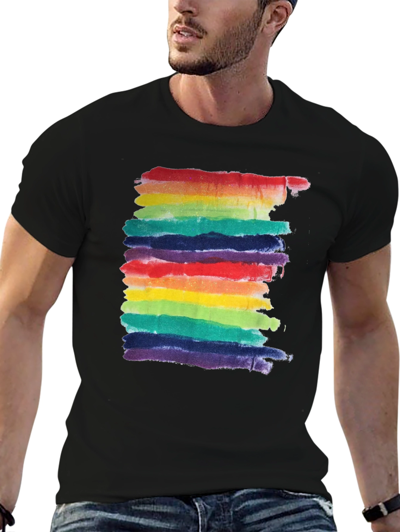 Rainbow Watercolor Striped T-Shirt