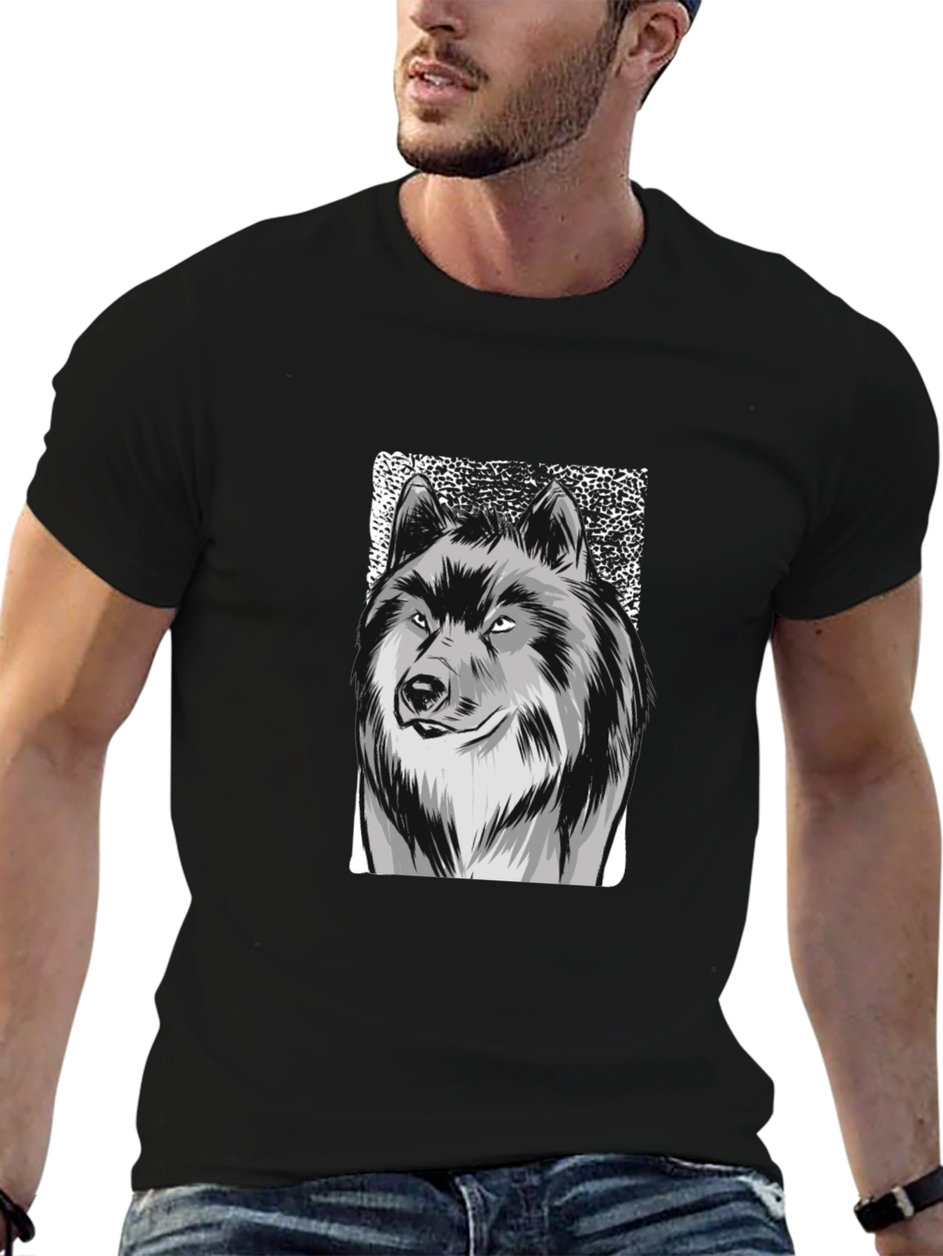 Wolf Graphic Print Black T-Shirt for Men