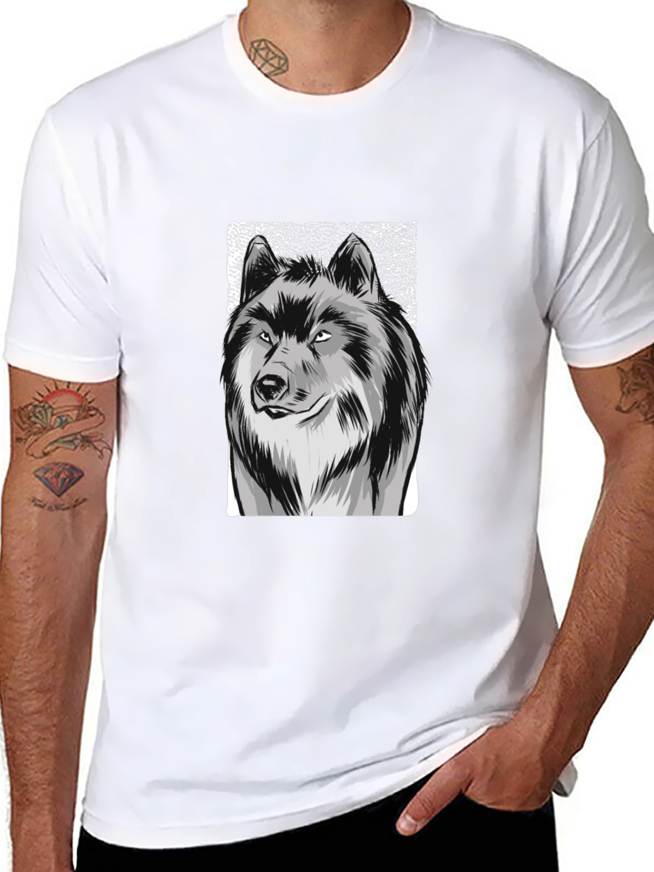 Wolf Graphic Print Black T-Shirt for Men