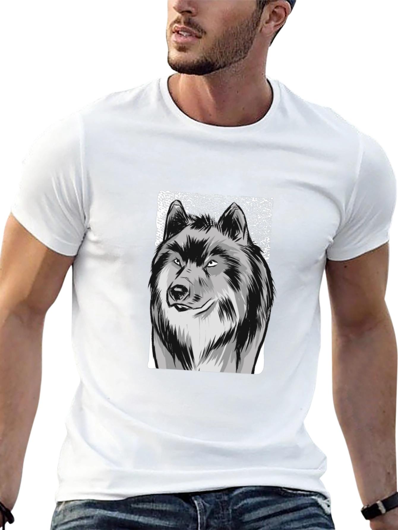 Wolf Graphic Print Black T-Shirt for Men