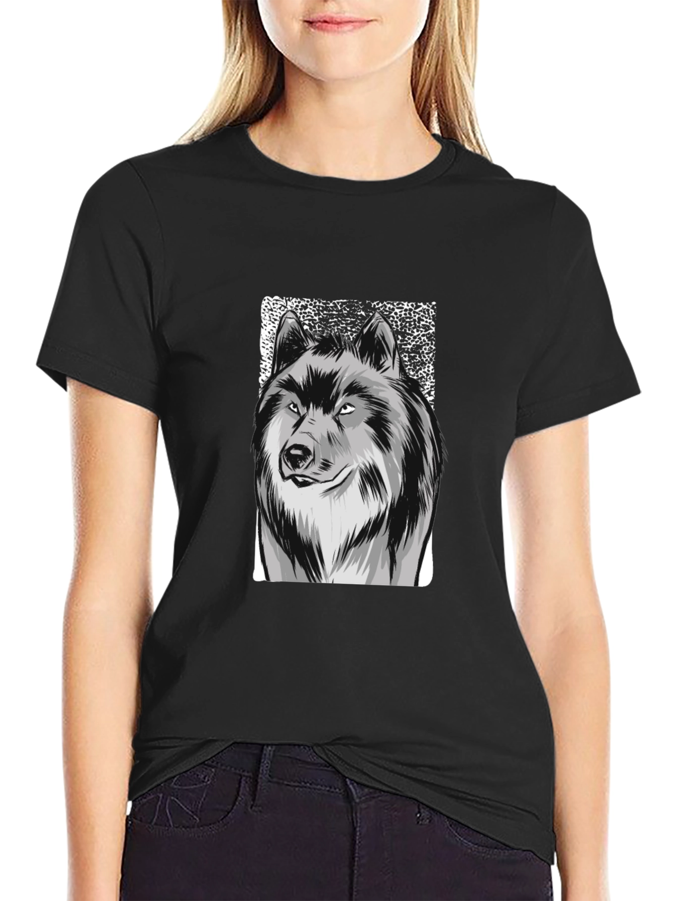 Wolf Graphic Print Black T-Shirt for Men
