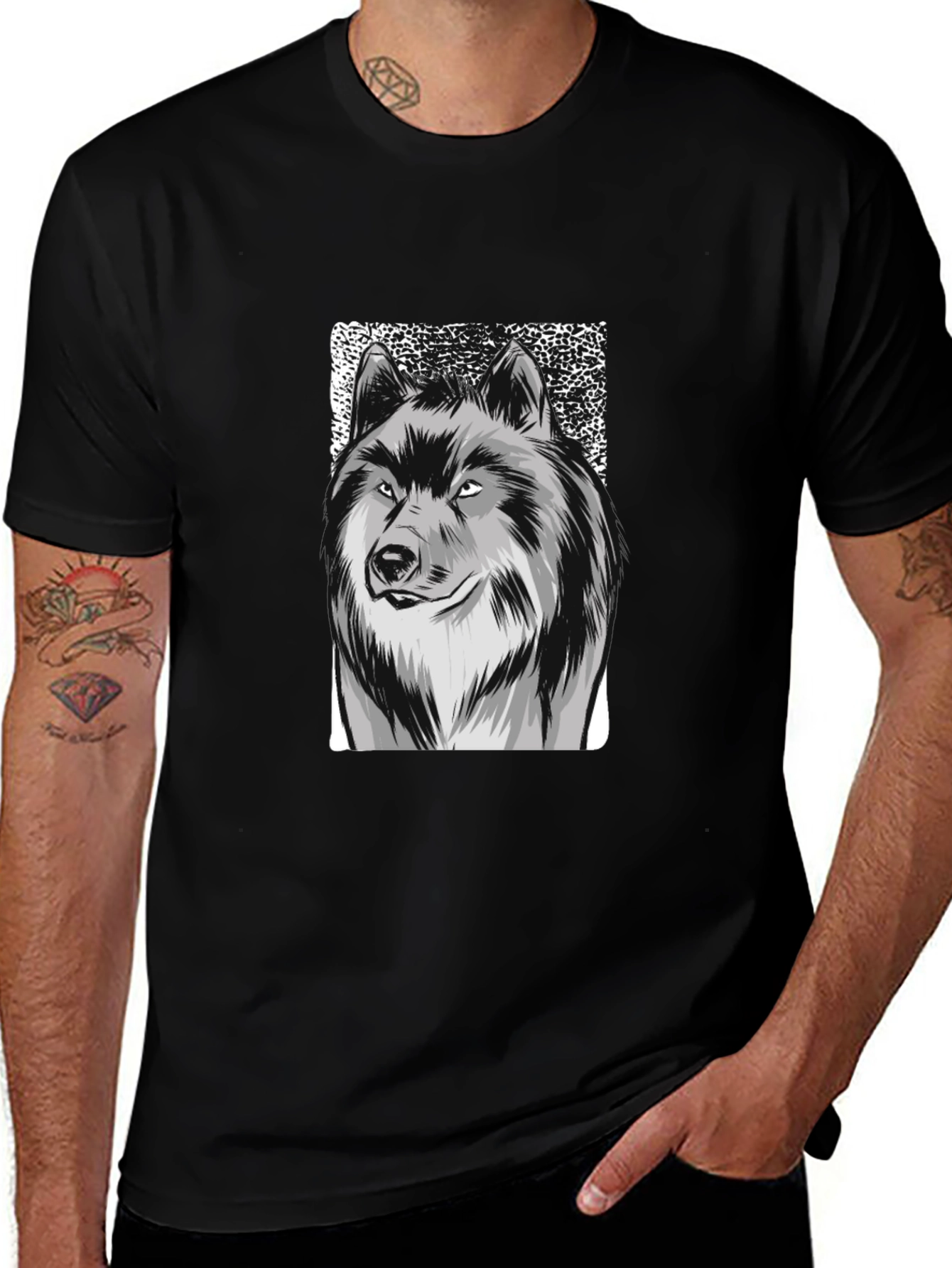 Wolf Graphic Print Black T-Shirt for Men