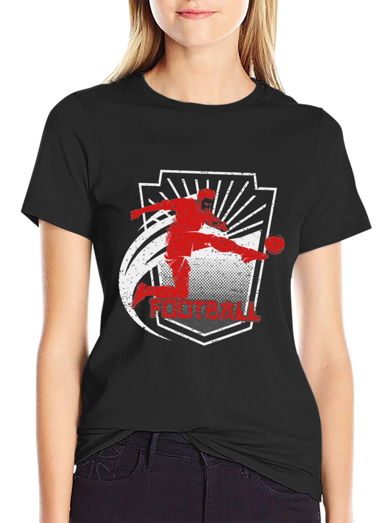 Football Graphic Tee - Black Casual T-Shirt