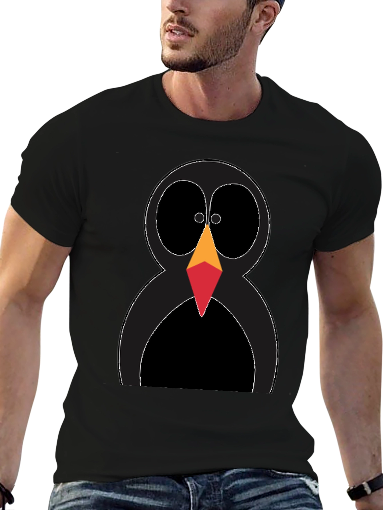 Funky Penguin Graphic Tee - Black Cotton T-Shirt