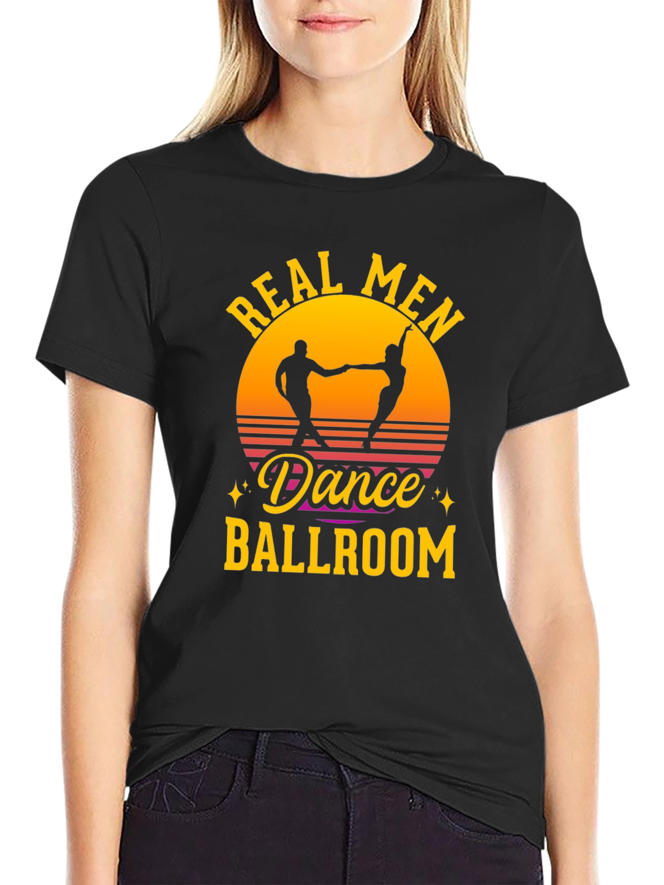 Real Men Dance Ballroom T-Shirt Retro Sunset