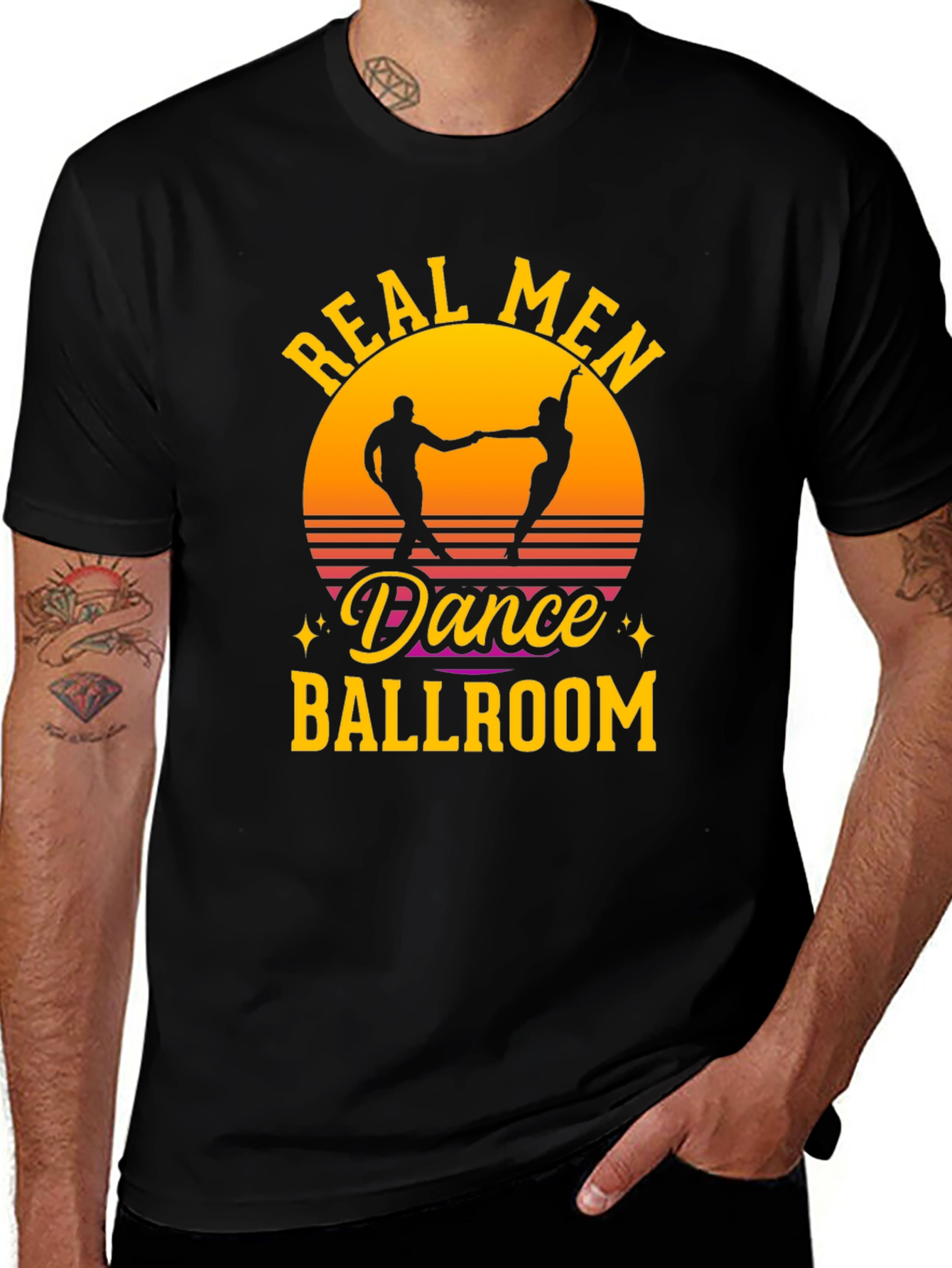 Real Men Dance Ballroom T-Shirt Retro Sunset