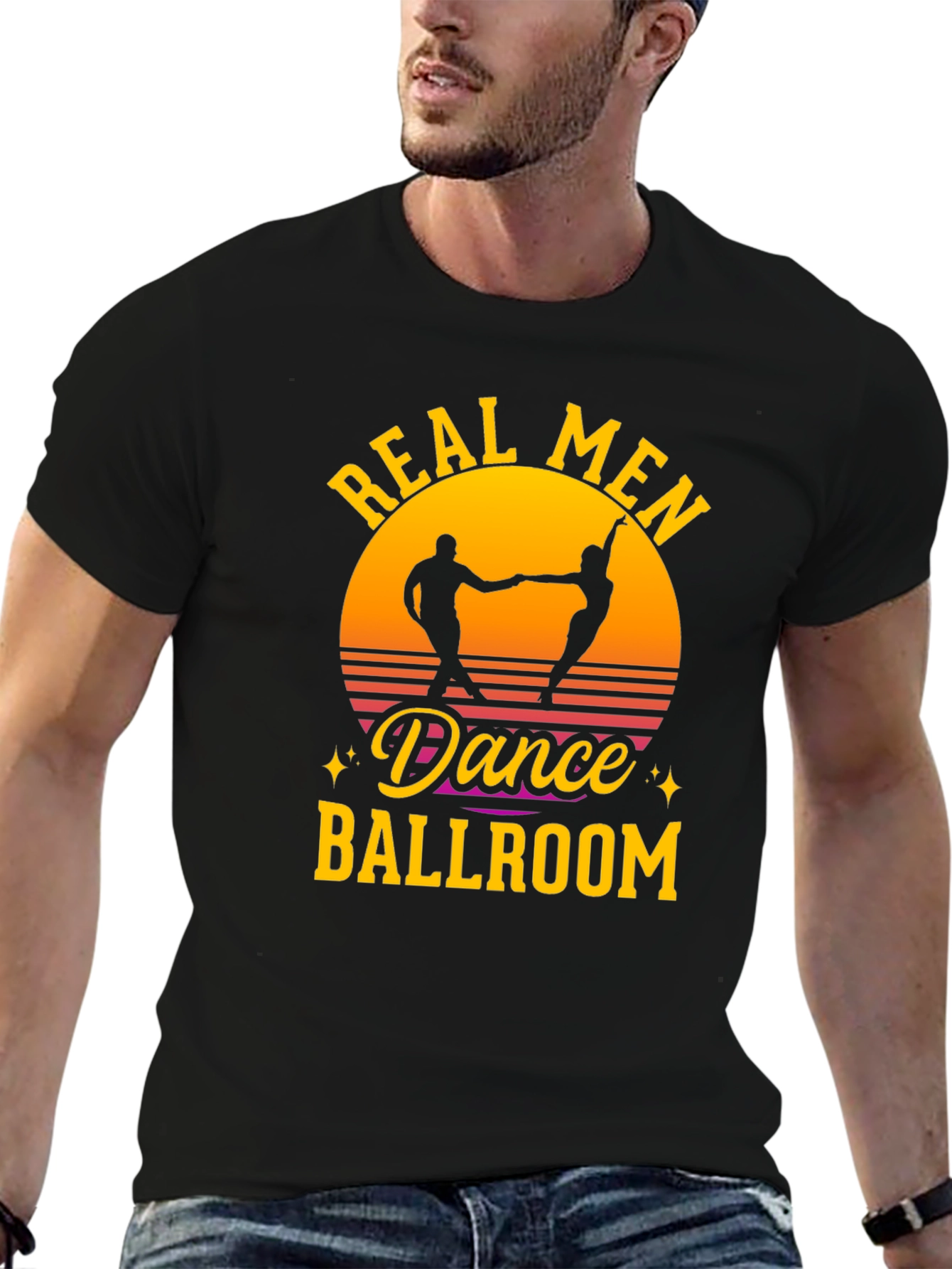 Real Men Dance Ballroom T-Shirt Retro Sunset