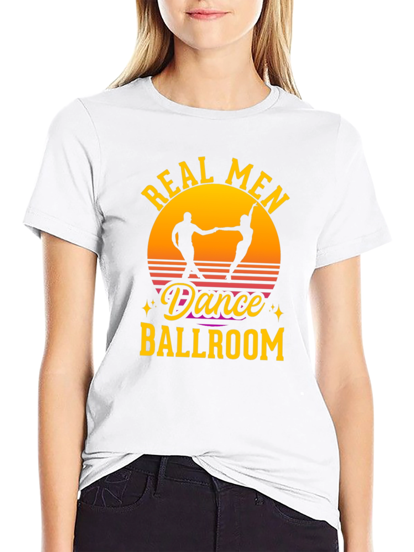Real Men Dance Ballroom T-Shirt Retro Sunset