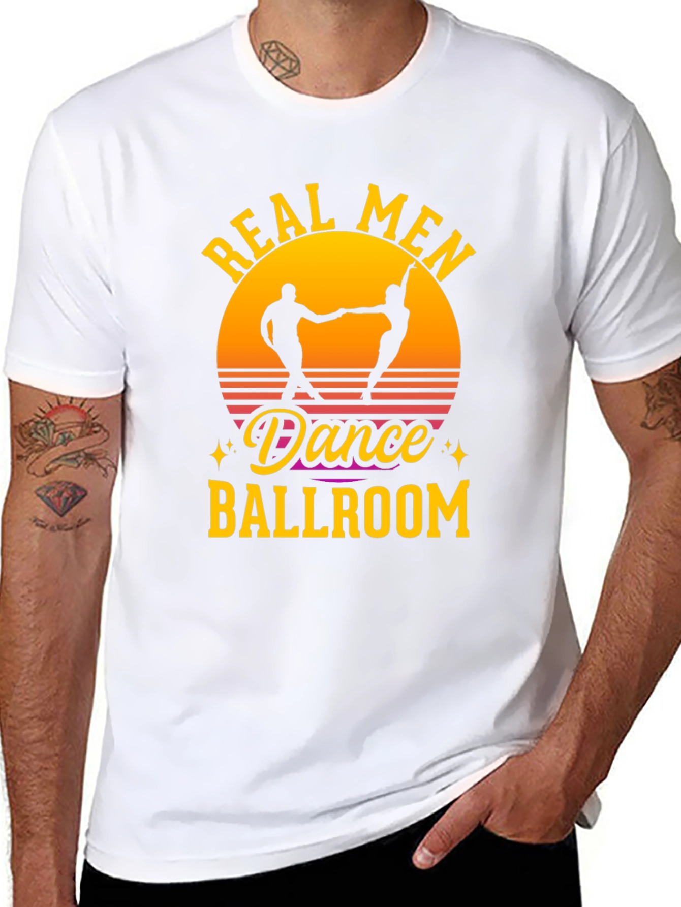 Real Men Dance Ballroom T-Shirt Retro Sunset