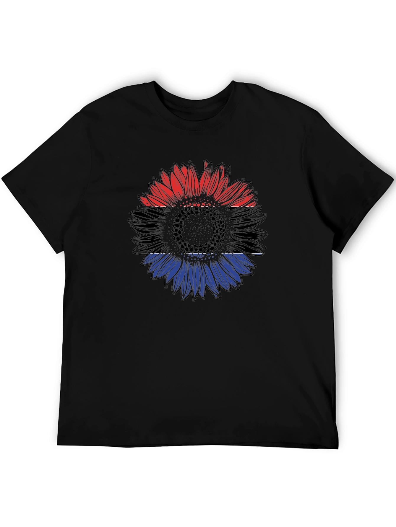 Red Black and Blue Sunflower Graphic T-Shirt