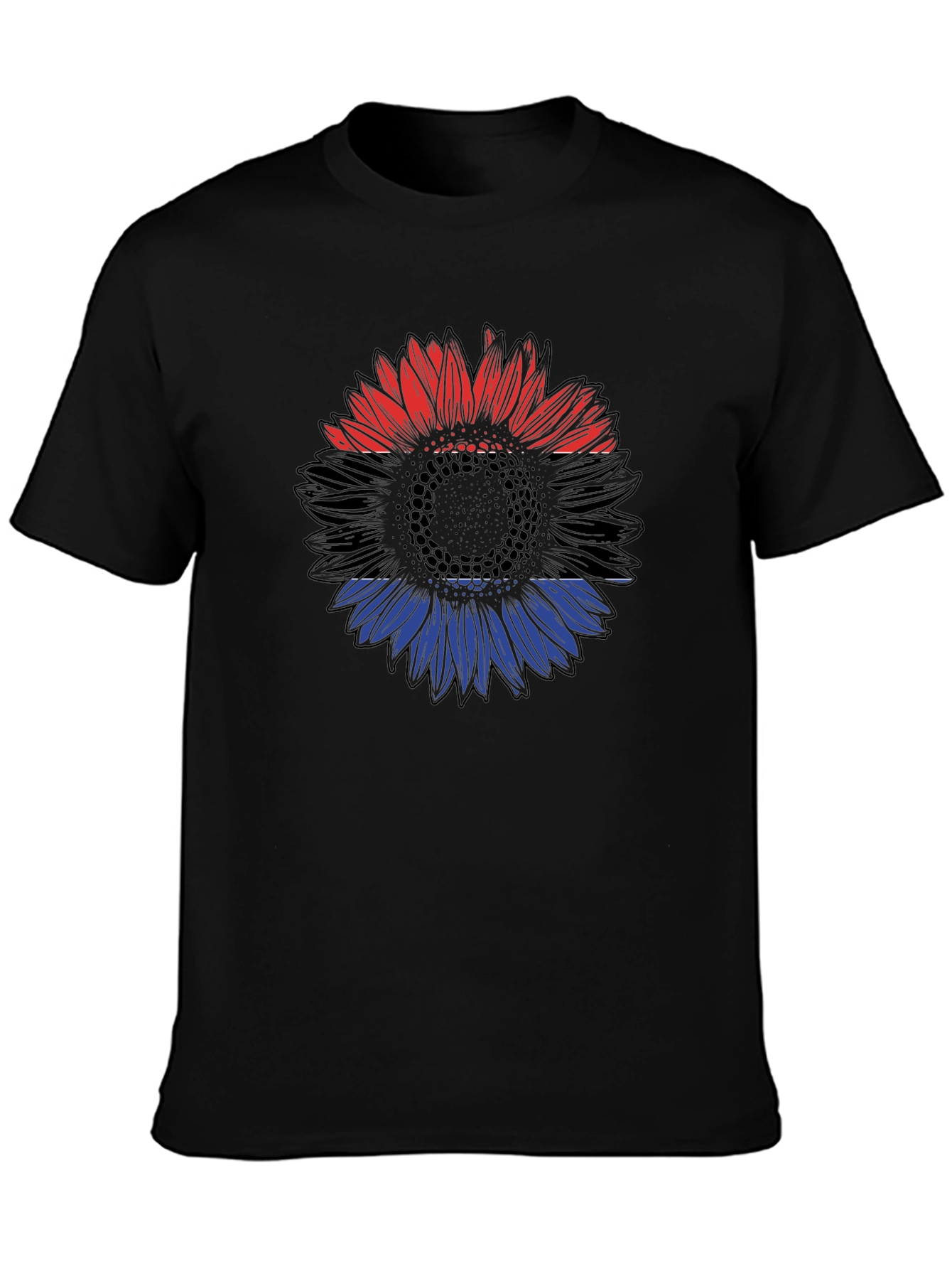 Red Black and Blue Sunflower Graphic T-Shirt