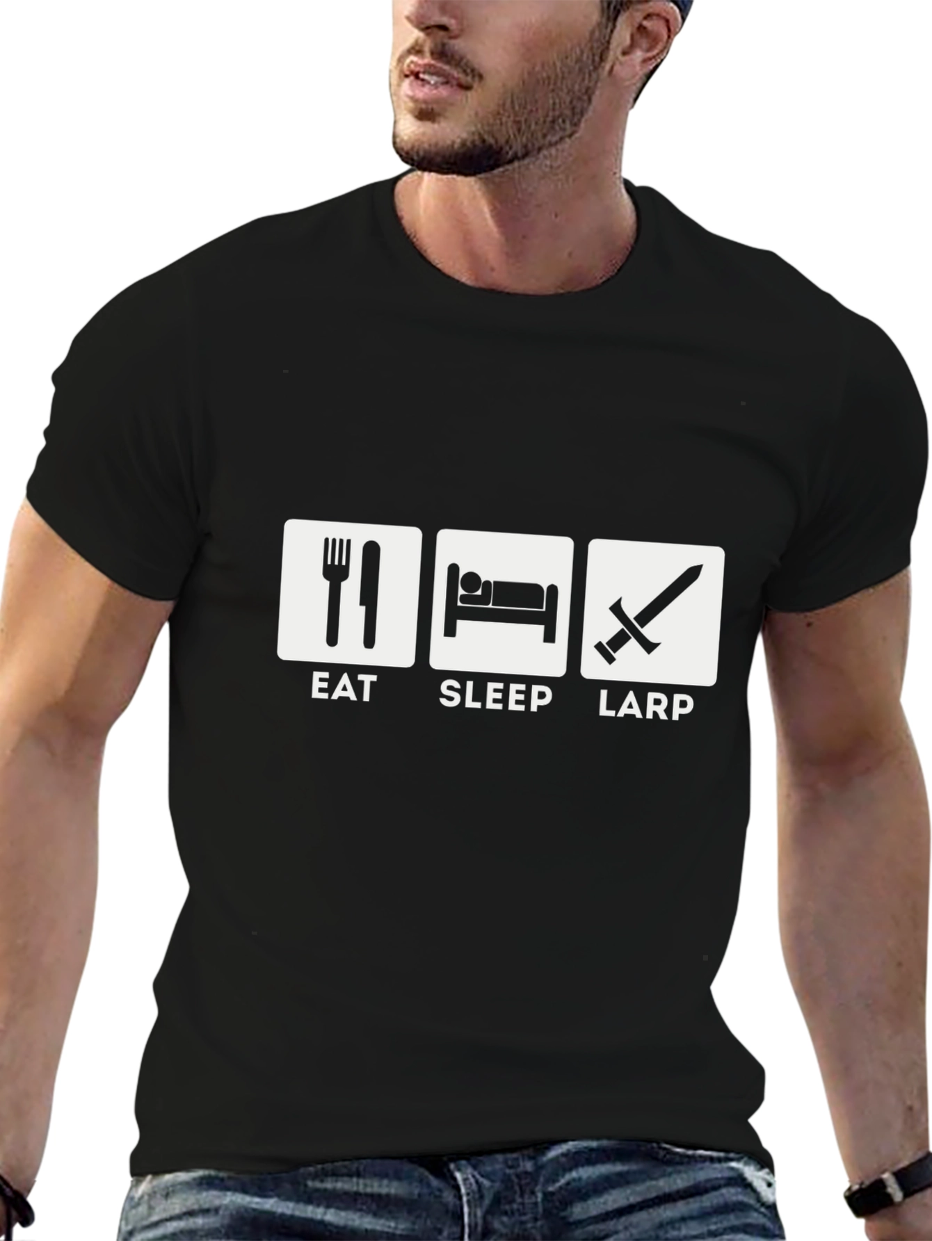 Eat Sleep LARP Black T-Shirt - Roleplaying Game Apparel
