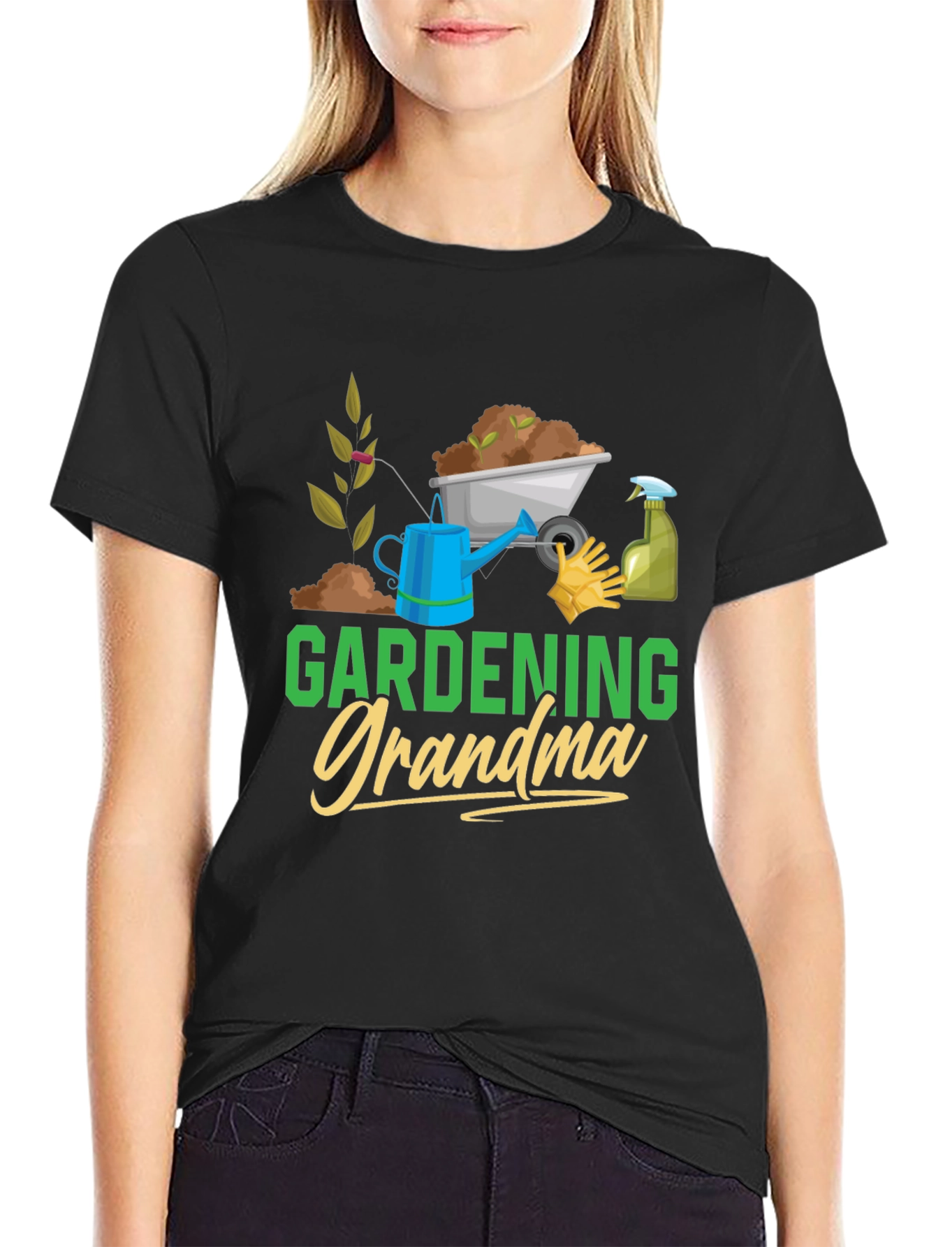Gardening Grandma T-Shirt - Black Cotton Tee