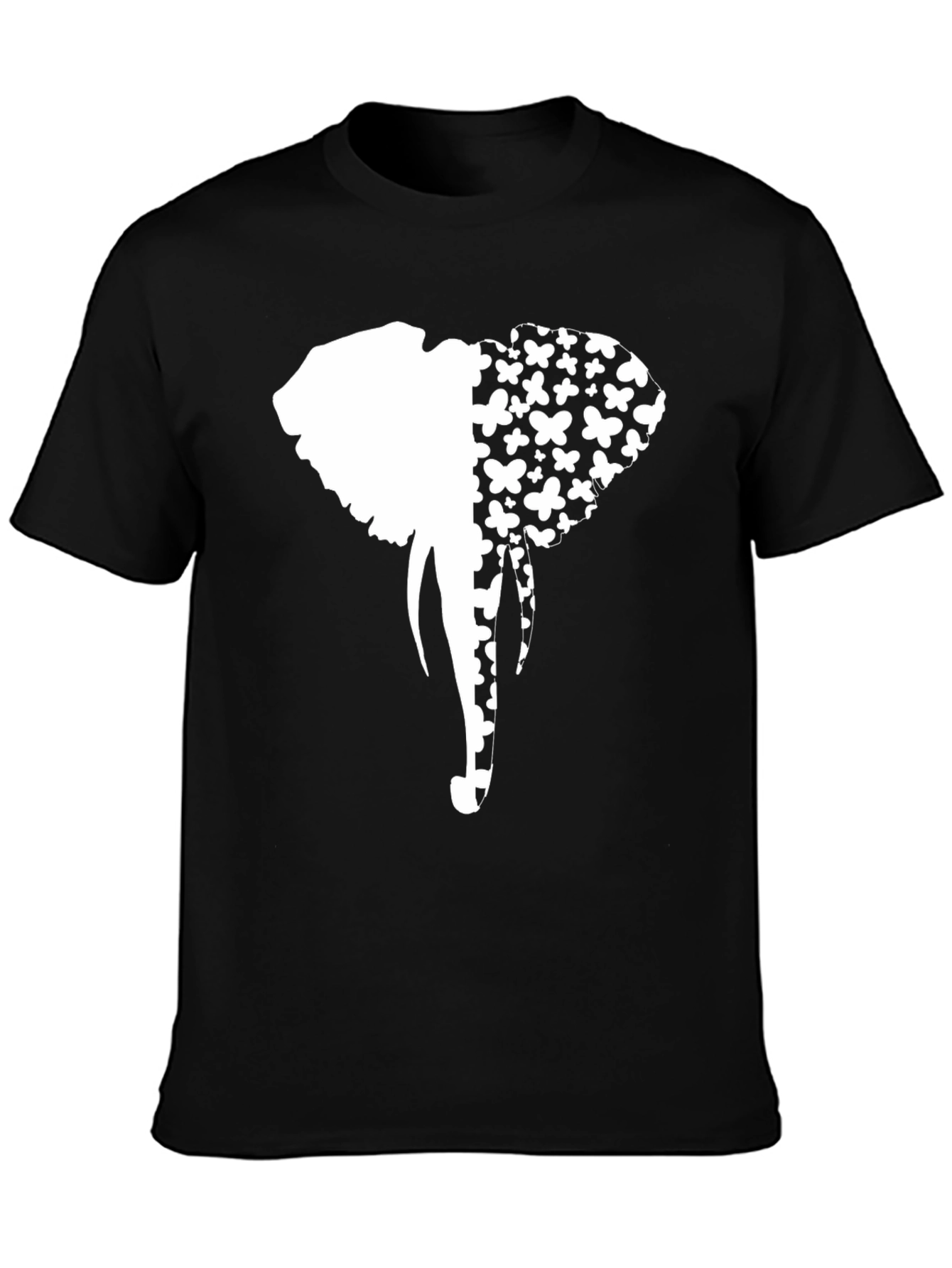 Elephant Butterfly Graphic Black Tee