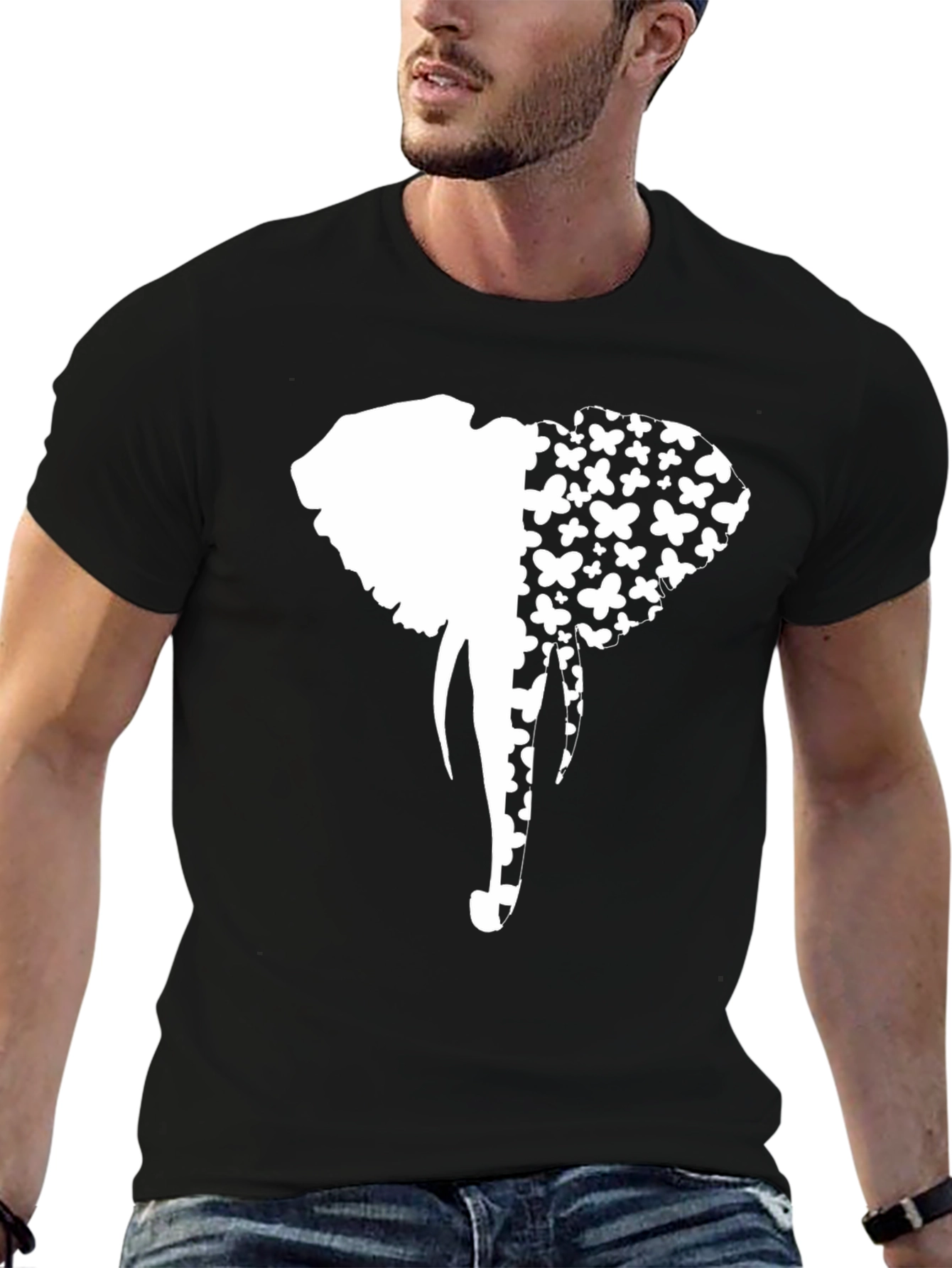 Elephant Butterfly Graphic Black Tee