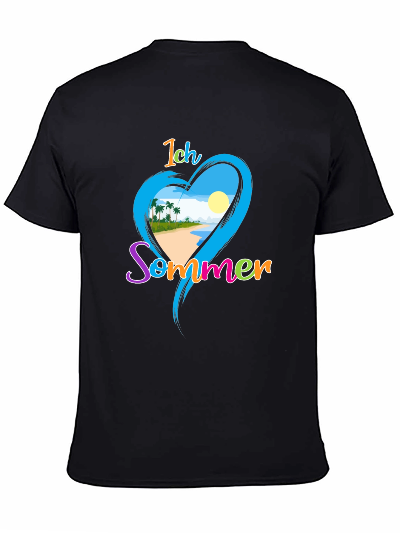 Ich Sommer Beach Heart Graphic Tee - Black