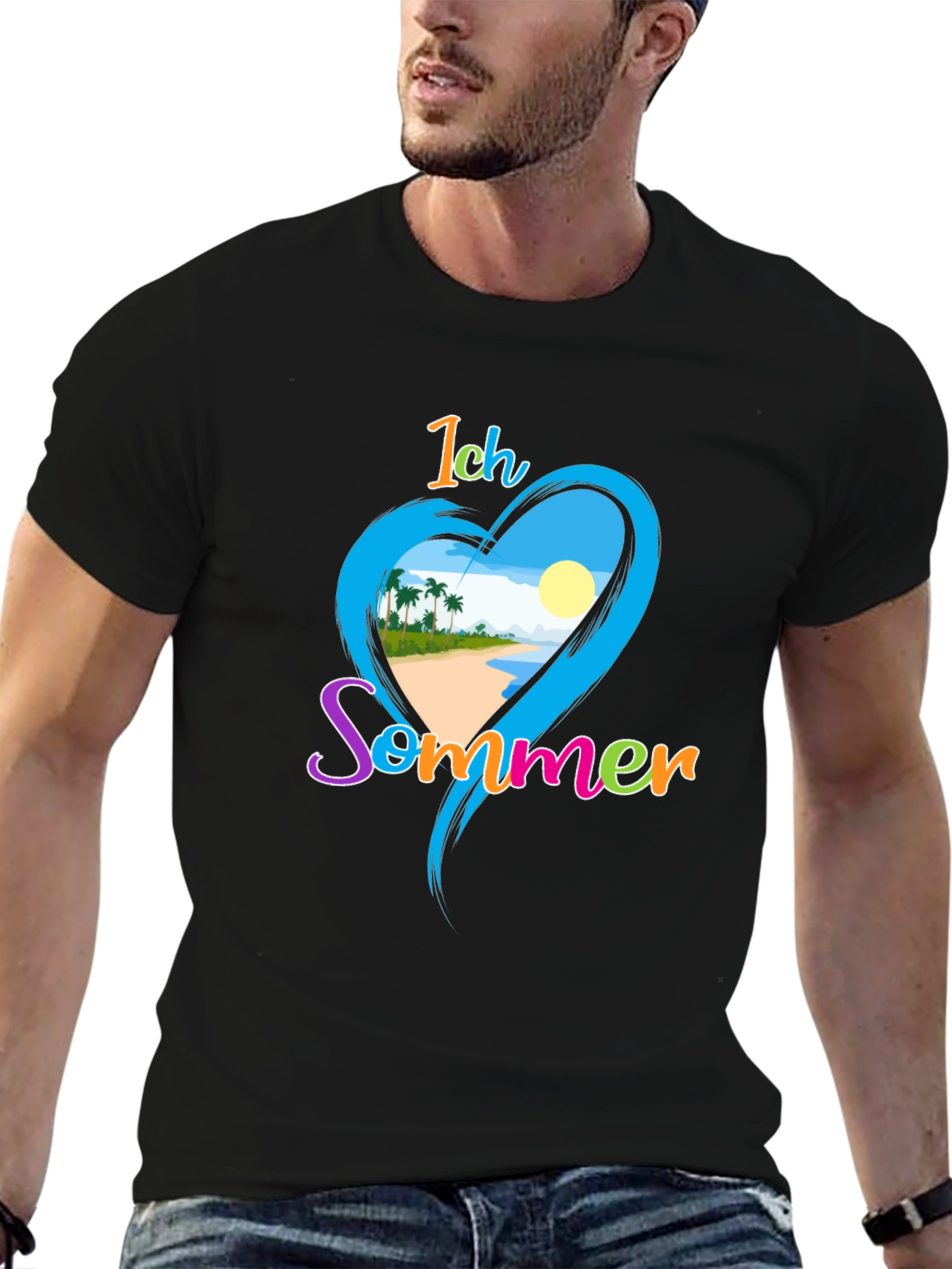 Ich Sommer Beach Heart Graphic Tee - Black