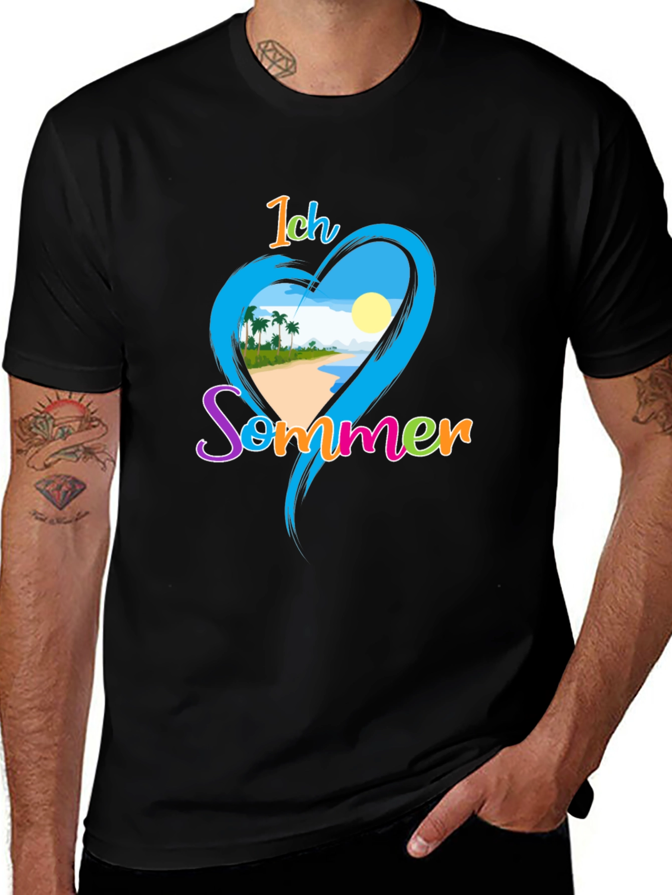 Ich Sommer Beach Heart Graphic Tee - Black