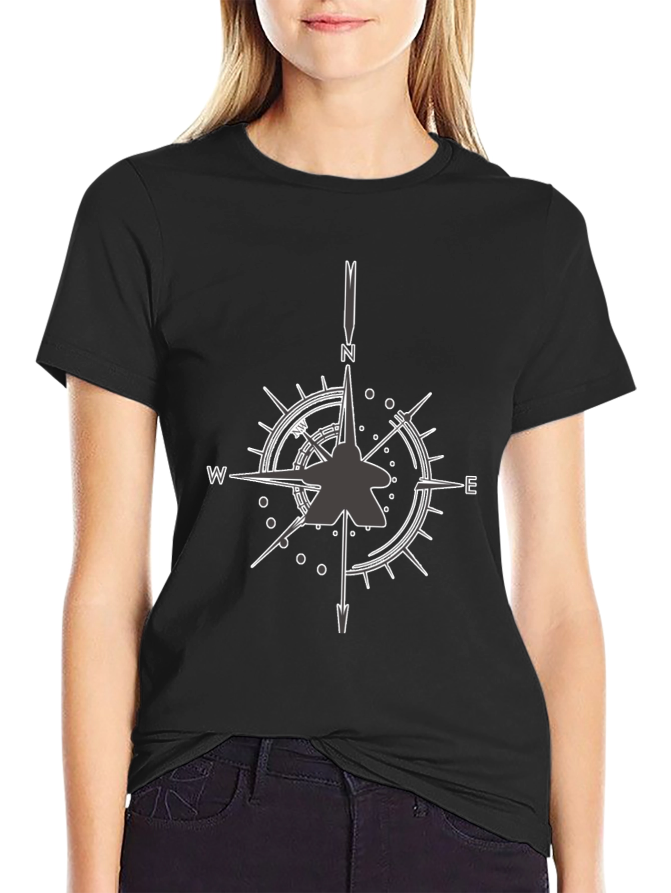 Jet Fighter Compass Rose Graphic Tee - Black