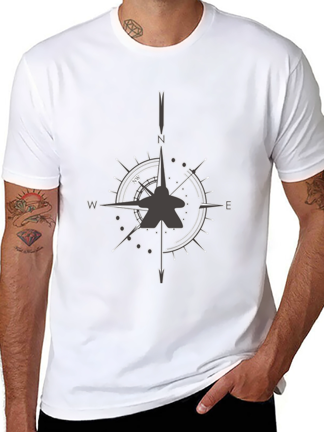 Jet Fighter Compass Rose Graphic Tee - Black